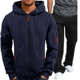 Men's Casual Multi-Pocket Hooded Jacket Sweatpants Set 48048315Y