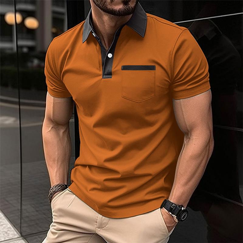 Men's Colorblock Lapel Breast Pocket Short Sleeve Polo Shirt 26545822Z