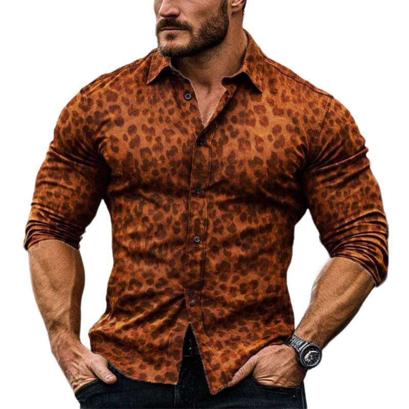 Men's Classic Casual Leopard Print Slim Fit Long Sleeve Shirt 11597594K