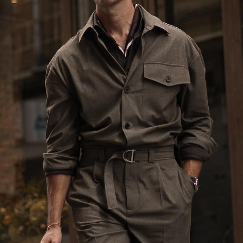 Men's Classic Casual Stylish Multi-pocket Long Sleeve Jumpsuit 25012902K