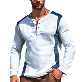 Men's Color Block Waffle Button Round Neck Long Sleeve Sweatshirt 36338962Y