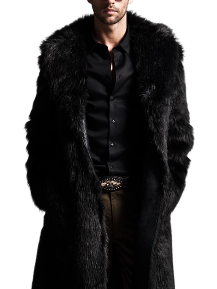 Men's Classic Mid-length Faux Fur Coat with Tailored Collar 85200821F