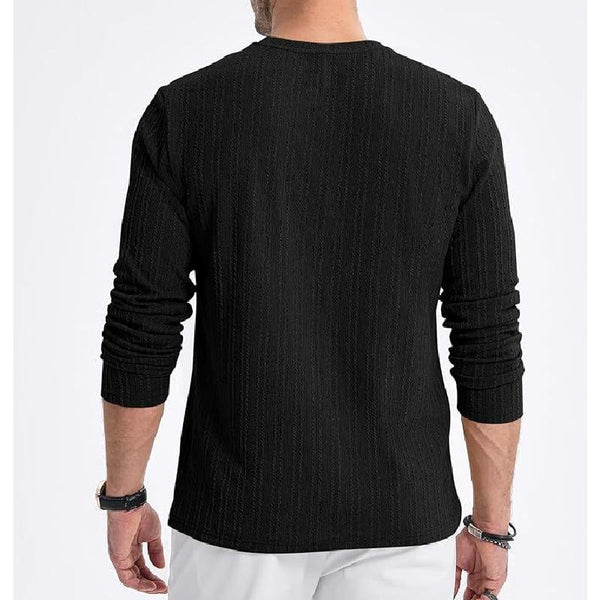 Men's Casual Solid Color Texture Striped Round Neck Long-Sleeved T-Shirt 26027919Y