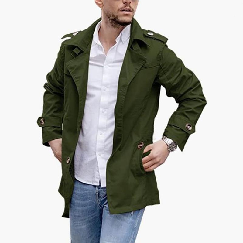 Men's Lapel Single Breasted Mid-length Casual Trench Coat 33022597Z