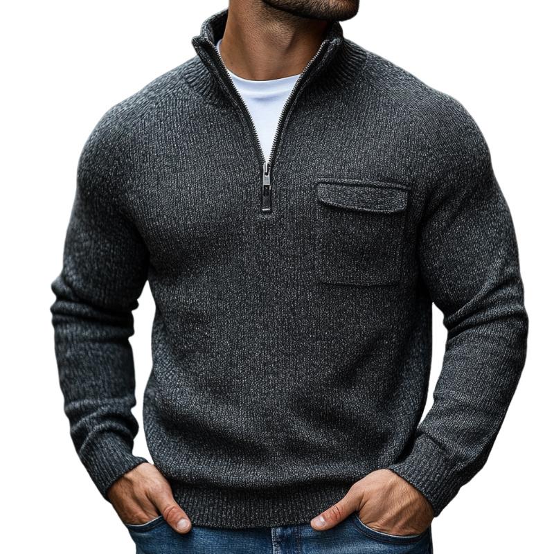 Men's Vintage Casual Heathered Pocket Zipper Sweater 18674752TO