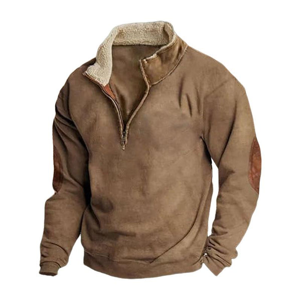 Men's Fleece Stand Collar Stitching Long Sleeve Casual Sweatshirt 31025854Z