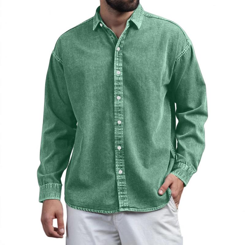 Men's Solid Color Lapel Long Sleeve Casual Shirt 17378535Z