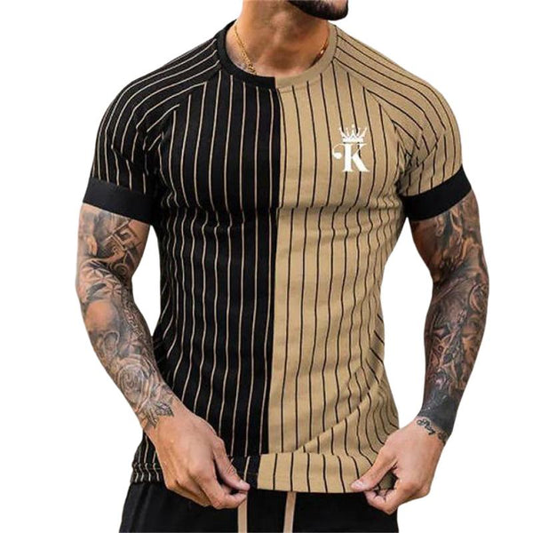Men's Casual Striped K Round Neck Short Sleeve T-shirt 79927333TO