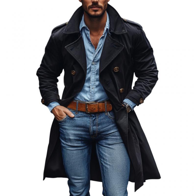 Men's Classic Cotton Lapel Double-breasted Mid-length Trench Coat 94054577M