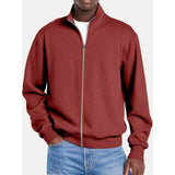 Men's Solid Color Zipper Stand Collar Long Sleeve Sweatshirt Jacket 58782049Y