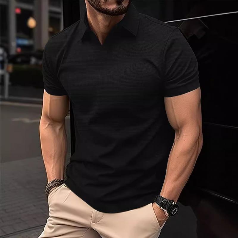 Men's Casual Solid Color V-Neck Short-Sleeved Polo Shirt 02904418Y