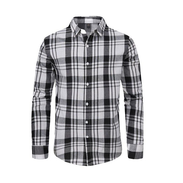 Men's Casual Plaid Lapel Slim Fit Long Sleeve Shirt 55078194M