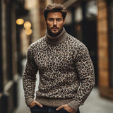 Men's Fashion Leopard Jacquard Turtleneck Warm Knitted Sweater 81154421M