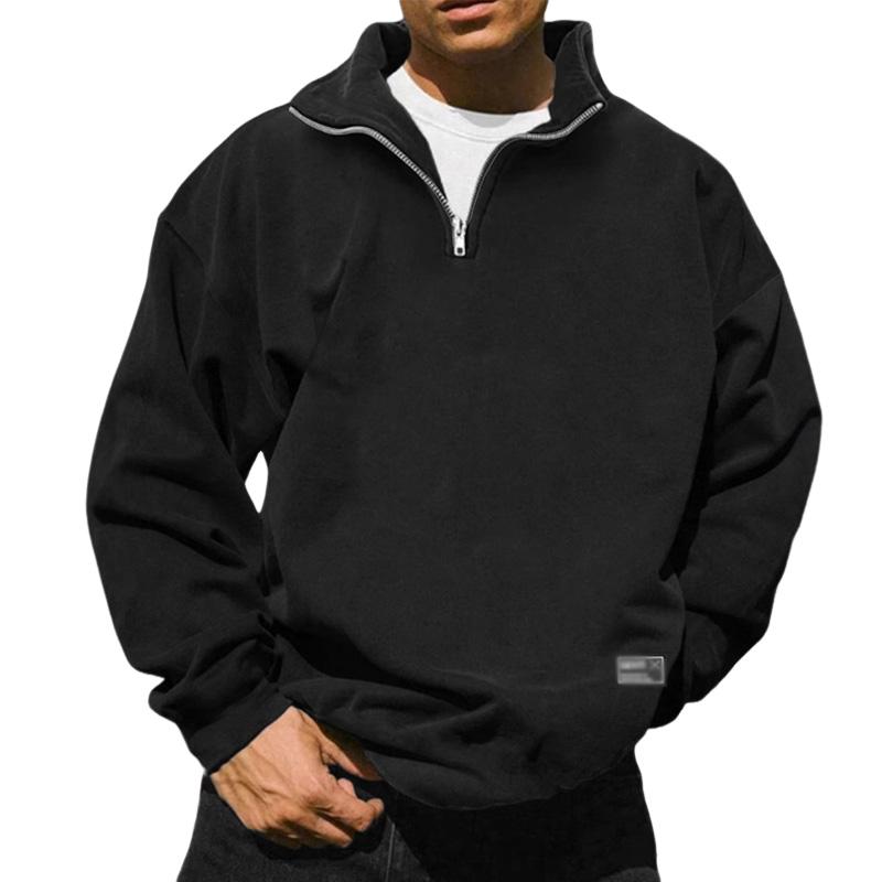 Men's Loose Fleece Stand Collar Solid Color Sweatshirt 87469164X