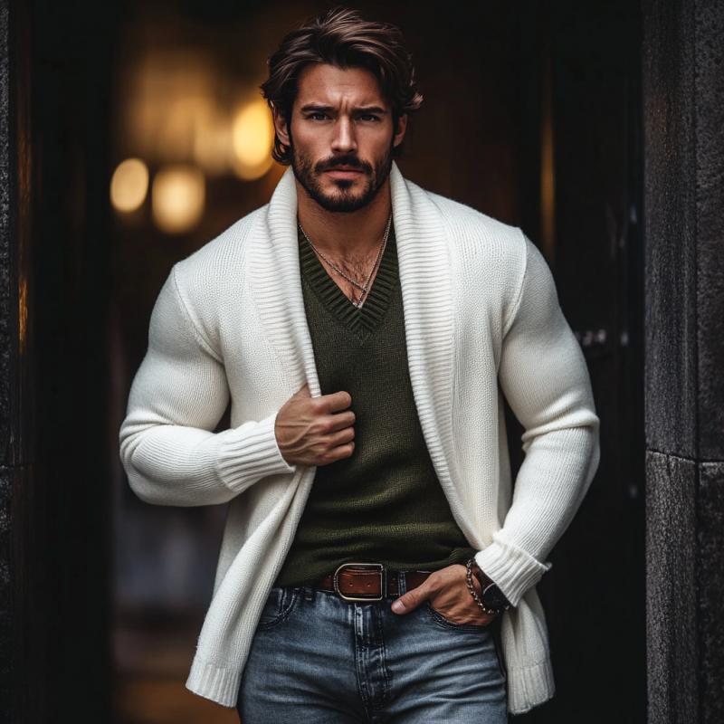 Men's Casual Solid Color Collarless Loose Knitted Cardigan 59285824M