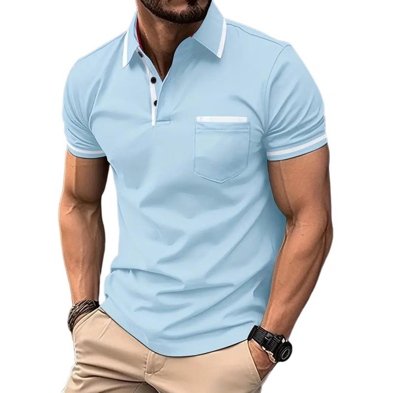 Men's Contrast Color Short Sleeve Button Down Polo Shirt 54495761X