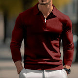 Men's Casual Zipper Lapel Slim Fit Long Sleeve Polo Shirt 02531919M