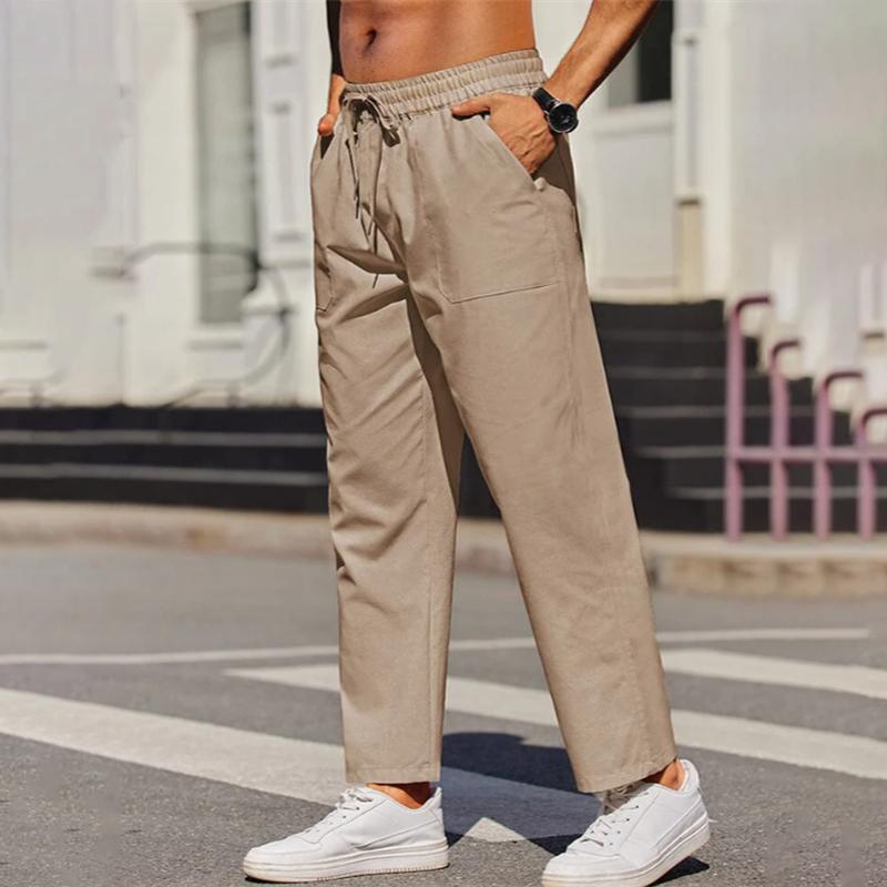 Men's Solid Color Cotton And Linen Loose Straight Casual Pants 09532429Z