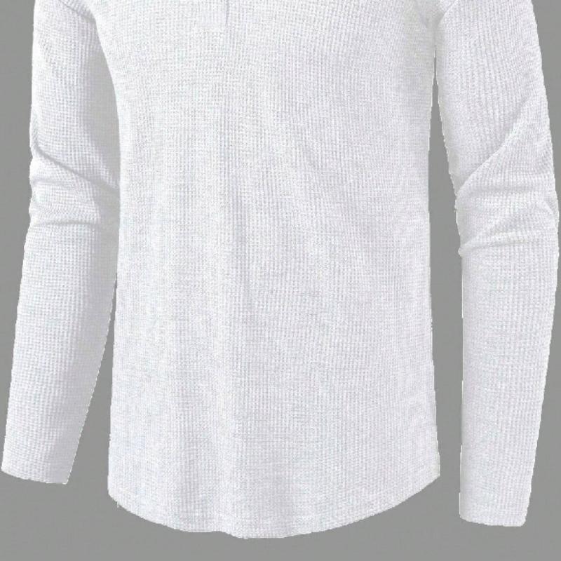 Men's All-match Solid Color Long-sleeved Henley Shirt 42688827F