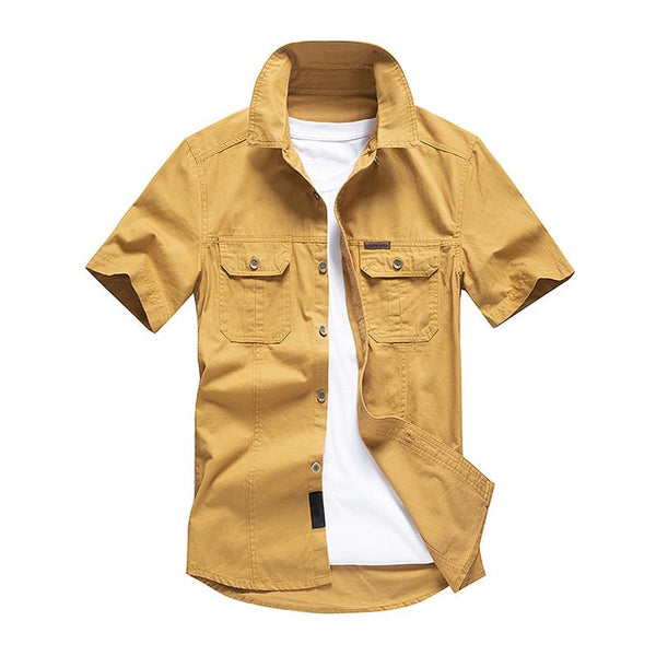 Men's Lapel Short Sleeve Breast Pockets Cargo Shirt 95203608Z