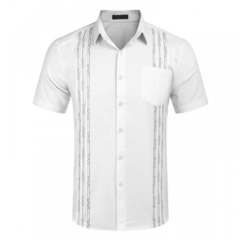 Camicia da spiaggia cubana da uomo, a maniche corte, in lino, con tasca, 42802648Z
