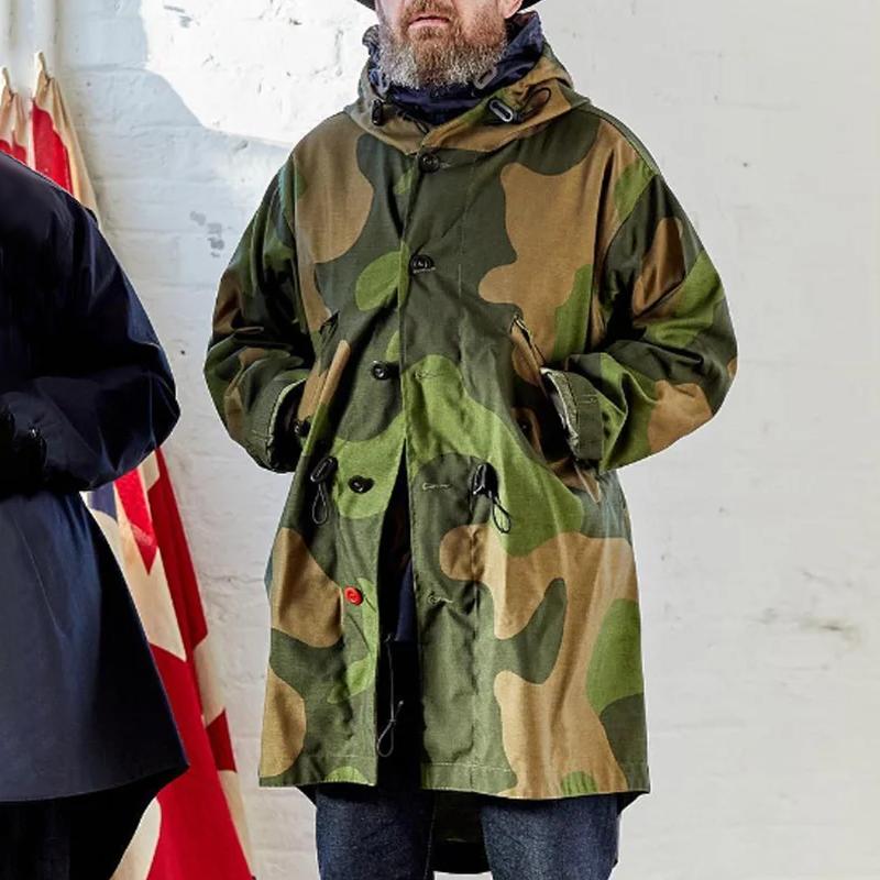 【Livraison en 24 heures】Trench-coat à capuche à simple boutonnage camouflage pour hommes 50959666Z