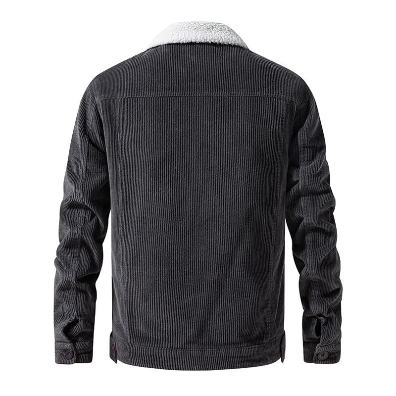 Men's Fleece Corduroy Lapel Single Breasted Casual Jacket 81395055Z