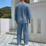 Men's Casual Lapel Patch Pocket Long Sleeve Pullover Shirt Loose Pants Set 89240206M