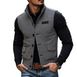 Men's Casual Stand Collar Houndstooth Single Breasted Vest 78854237M