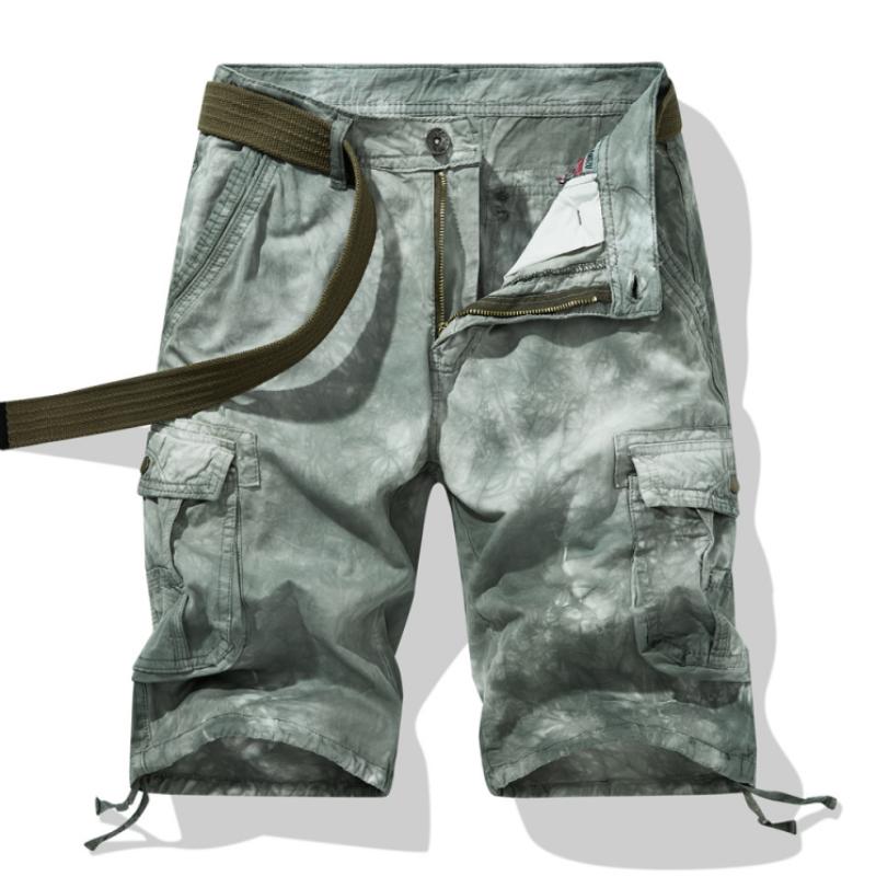 Men's Casual Outdoor Tie-dye Multi-pocket Loose Cargo Shorts (Belt Excluded) 88380040M