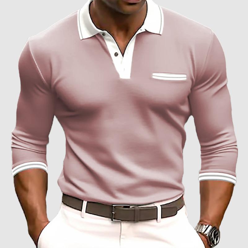 Men's Colorblock Lapel Long Sleeve Casual Polo Shirt 62113728Z