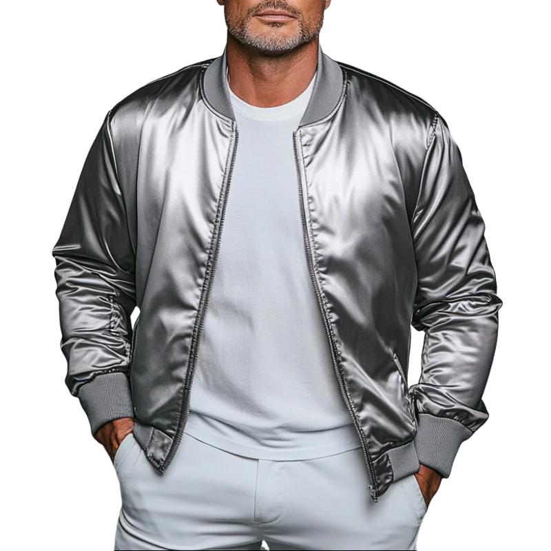 Men's Fashion Satin Baseball Jacket 77611354Y