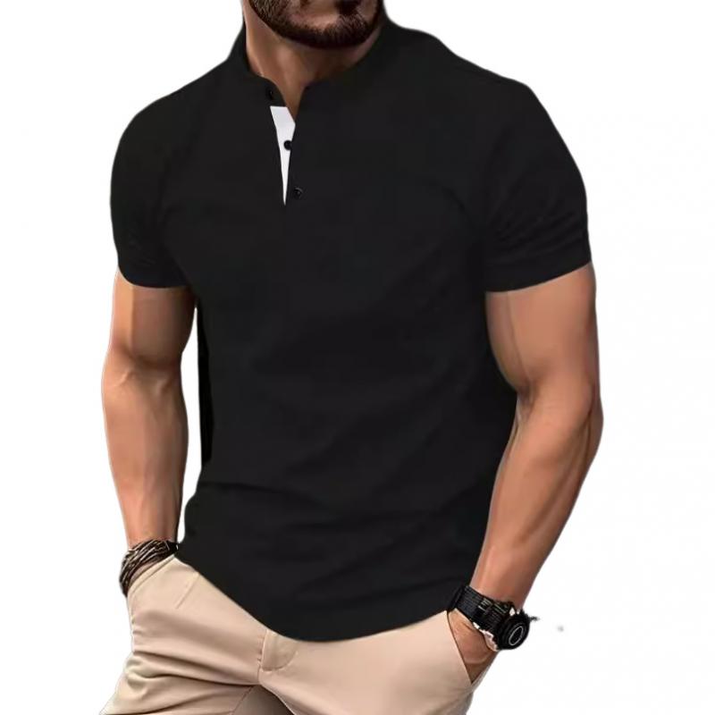 Men's Casual Contrast Henley Collar Short Sleeve T-Shirt 97792724M