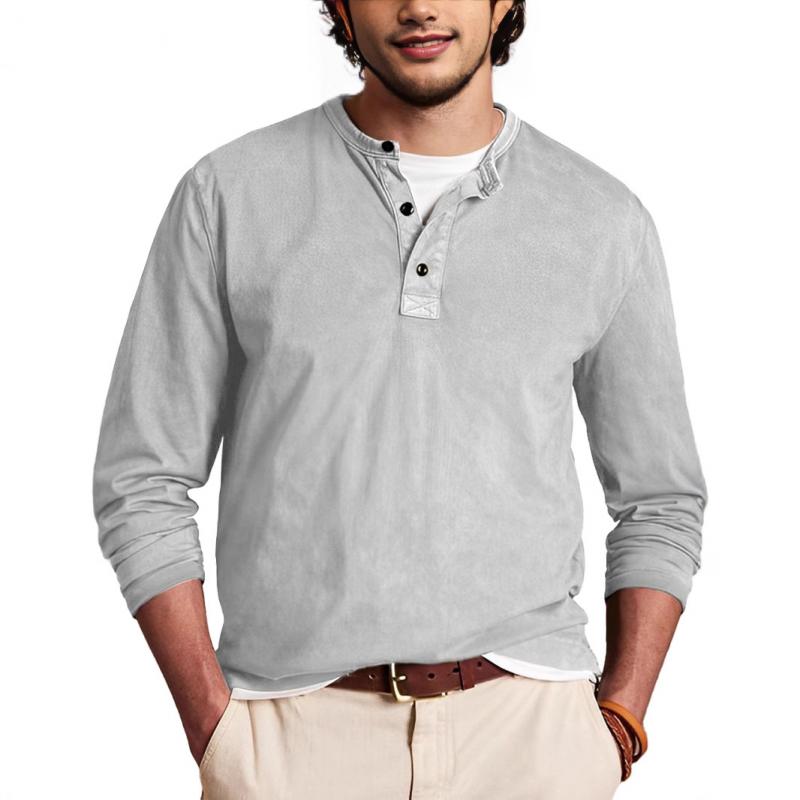 Men's Casual Solid Color Henley Collar Slim Fit Long Sleeve T-Shirt 39494001M