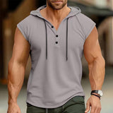 Men's Solid Color Button Hooded Sports Sleeveless Tank Top 84434273Y