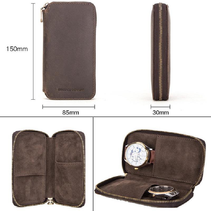 Borsa porta orologi da uomo vintage in pelle di mucca fatta a mano 47182540K