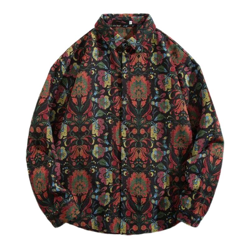 Men's Vintage Print Lapel Long-sleeved Shirt 32368091F