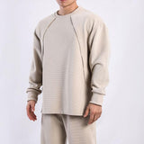 Men's Solid Color Waffle Round Neck Long Sleeve Sweatshirt 08542543Z