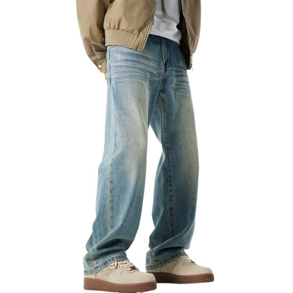 Men's Washed Distressed Straight-leg Jeans 04189873X