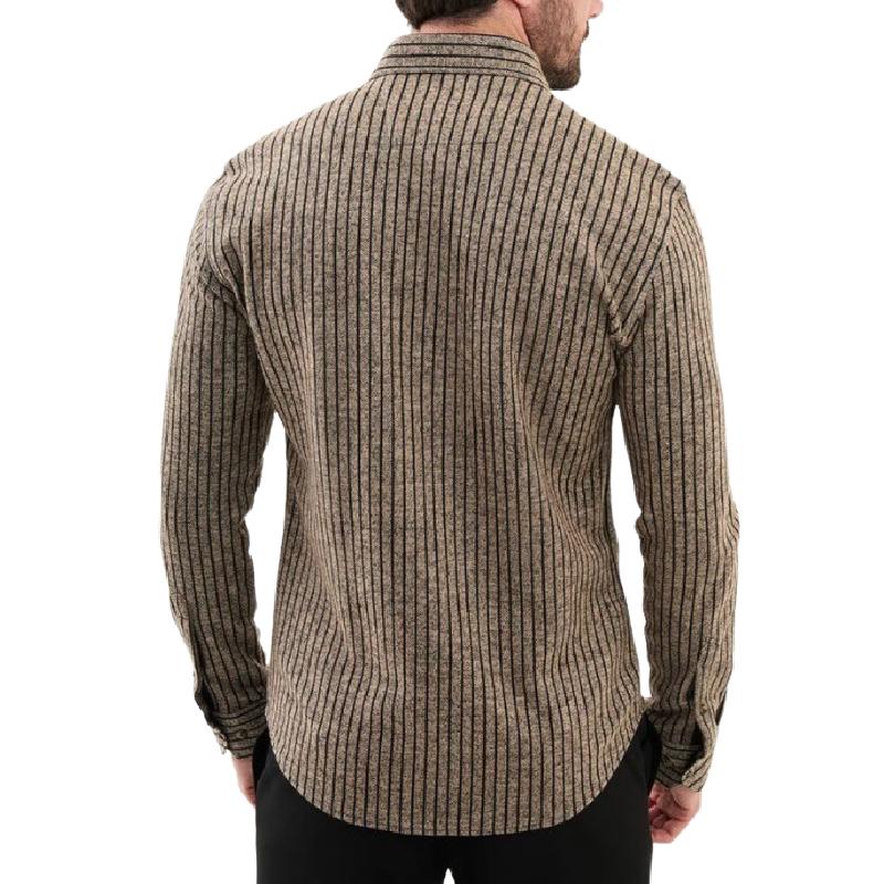 Men's Casual Patchwork Lapel Striped Slim Fit Long Sleeve Shirt 94546145M