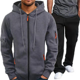 Men's Casual Multi-Pocket Hooded Jacket Sweatpants Set 48048315Y