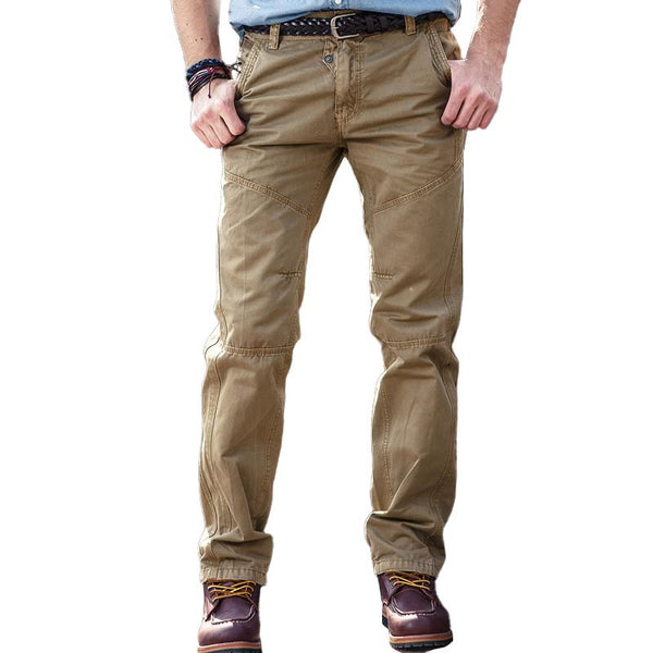Men's Solid Loose Straight Stitching Cotton Cargo Pants 80913049Z