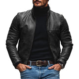 Men's Vintage Leather Stand Collar Zipper Loose Jacket 18833680M