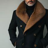 Men's Retro Casual Fur Collar Spliced Tweed Coat 88481431TO