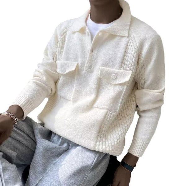 Men's Solid Loose Lapel Breast Pocket Pullover Knit Sweater 06477163Z