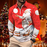 Men's Retro Casual Christmas Floral Print Long Sleeve Polo Shirt 58581024TO