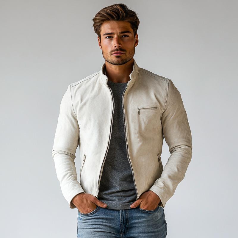 Men's Fashion Casual Suede Zipper Stand Collar Jacket 48869419Y