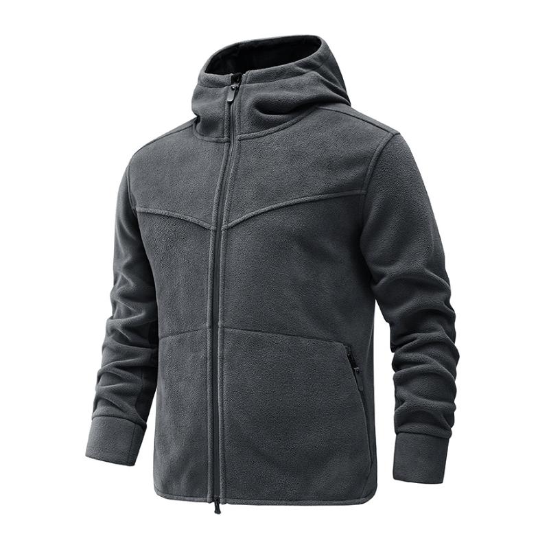 Men's Casual Fleece Warm Patchwork Loose Zip Hooded Jacket 05147054M