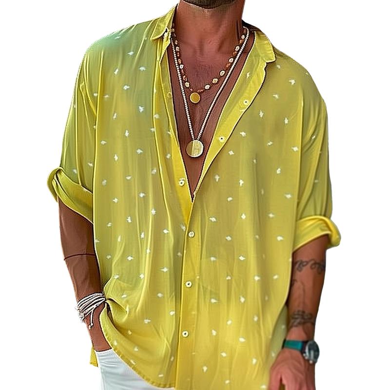 Chemise décontractée à manches longues en mousseline de soie à imprimé pois pour hommes 43093177Z