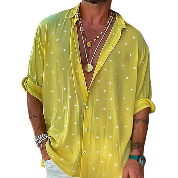 Men's Dot Print Chiffon Lapel Long Sleeve Casual Shirt 43093177Z